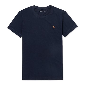 A&F 麋鹿 熱銷舒適圓領彩小鹿素面短袖T恤-深藍色