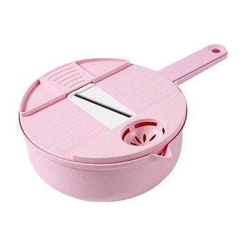 多功能刨絲器 Set 12件 切絲/切片/切花/磨蓉 食品級PP材質  花片(10.5cm) + 細絲(4.2cm) + 護手器(10.5cm) + 刨刀(12 x 5.7cm) + 瀝水籃(19 x 7.5cm)  粉色  1個