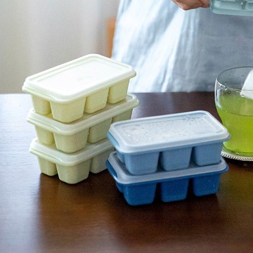 日本霜山 軟底防異味密封式6格製冰盒附蓋(莫蘭迪藍3色)-9入