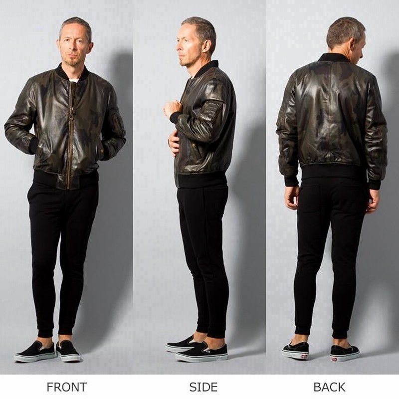 aZitator 本革 迷彩柄MA-1フライトジャケット メンズ