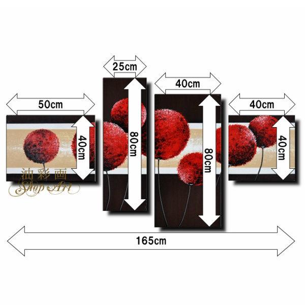 絵画　壁掛け　風景　花　モダン　アートパネル　インテリア　手書きの油彩画　４枚セット　赤いタンポポ