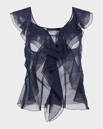 Ruffle Silk Chiffon Sleeveless Top