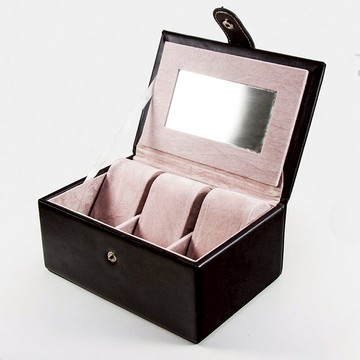歐式簡約三位表盒高檔皮質首飾收納盒家用方便攜帶展示盒可定制