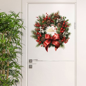 洛陽牡丹 聖誕花環牆紙聖誕快樂標語貼紙客廳牆面入戶門裝飾蝴蝶結牆貼