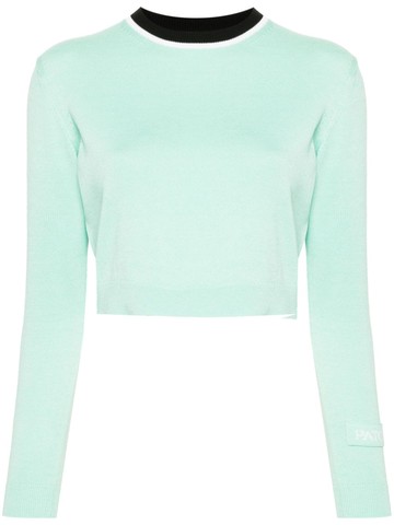 Patou - knitted cropped jumper - women - Cotton/Wool - S - Green