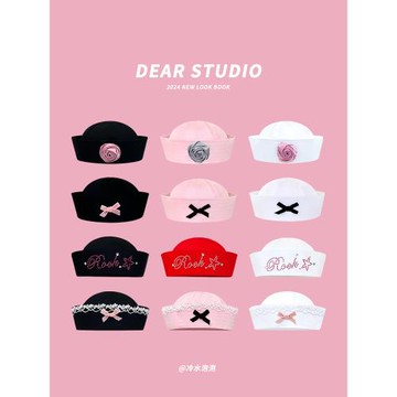 可愛時尚y2k千禧辣妹風海軍帽女水手帽翻檐蝴蝶結韓版甜美護士帽