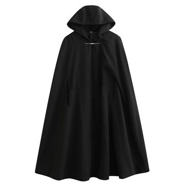 山本暗黑超長款連帽外套女秋季情侶過膝肌理紋褶皺斗篷巫師袍披風