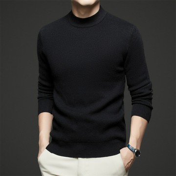男士加厚半高領針織衫純色修身毛衣秋冬新款長袖套頭打底衫鑫弘-衣錦男裝