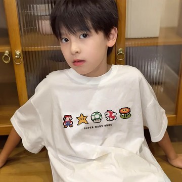 夏上新~純棉兒童短袖T恤夏季新款全棉白色上衣服卡通寬鬆童裝潮 男童短袖T恤 兒童夏裝 圓領打底衫 夏天T恤 運動上衣