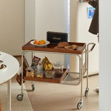 開發票 免運 復古可移動茶幾茶水小推車網紅實木沙發邊幾多功能客廳邊櫃置物架 快速出貨