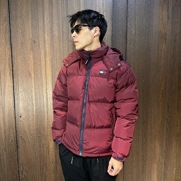美國百分百【全新真品】Tommy Hilfiger 羽絨外套 連帽 男款 TH 保暖 logo 夾克 酒紅 CE33
