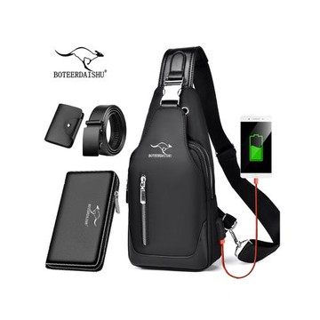 博特爾胸包牛津布斜挎包男士雙層拉鏈大容量背包青年休閑單肩包