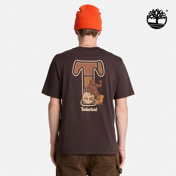 Timberland 男款深棕色厚磅T字背面圖案短袖T恤|A5TSYC35