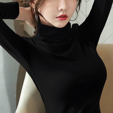 愛依依 上衣 長袖T卹 素色 打底衫 S-2XL新款莫代爾高領打底衫修身顯瘦堆堆領上衣長袖T卹-1367.