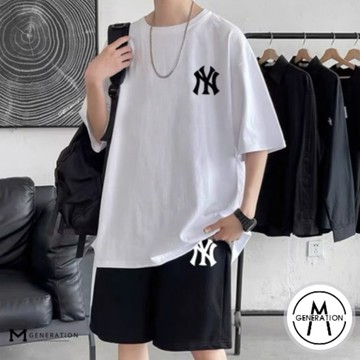 【M世代】男生套裝 韓版套裝 男生套裝 男生衣服 直筒短褲 抽繩短褲 半袖 短袖套裝 短t 素t 圓領上衣ATXB634