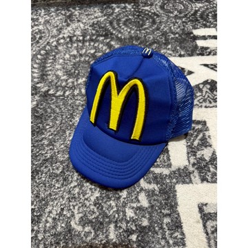 【TACKSTHGOOD】McDonald 麥當勞 黃色拱門 魔鬼氈LOGO 復古 網帽 卡車帽 藍色 古著