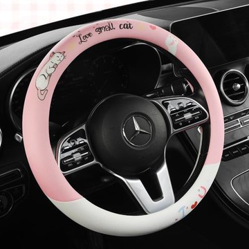 新款汽車方向盤套棉麻防滑透氣夏季卡通瞌睡貓可愛D型車把套通用
