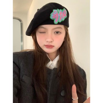 女春秋季ins韓版綠色貝雷帽子