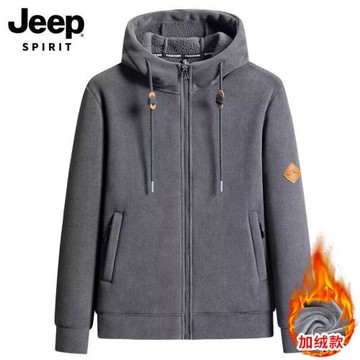 JEEP SPIRIT抓絨衣外套男士冬季新爆款加絨加厚搖粒絨夾克男女款