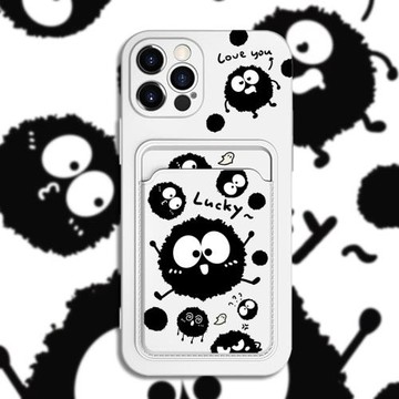可愛煤球適用iPhone14pro/max蘋果13手機殼12插卡11卡套8/7卡包xr