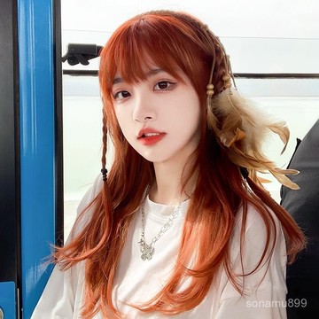 髮飾館🥇假髮女長髮夏季網紅新款女團泫雅衕款橘色長直髮減齡自然全頭套式自然 逼真 造型裝扮 修飾臉型 新款 增加髮量