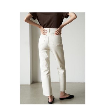 米白色直筒牛仔褲女八分高腰寬松顯瘦2025年春夏九分小個子煙管褲