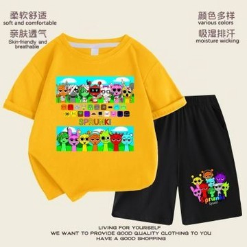 台灣出貨 節奏盒子純棉T恤 節奏盒子 Sprunki 節奏盒子夏季童裝 純棉T恤 寬鬆短袖 百搭兒童短褲兩件套