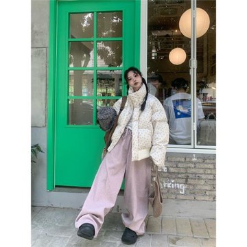 0918很秀美式設計感甜美小碎花短款棉服女秋冬季立領加厚棉襖外套