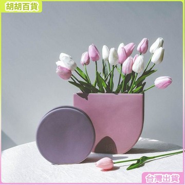 24H🚀北歐創意ins風陶瓷花瓶餐桌花藝客廳裝飾品玄關電視酒櫃插花擺件紫色圓形花插清新風花瓶