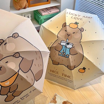 【家寵LOVEHOME】 LOVEHOME 卡皮巴拉雨傘 水豚君雨傘 晴雨两用 黑膠防曬防紫外線 (隨機出貨)