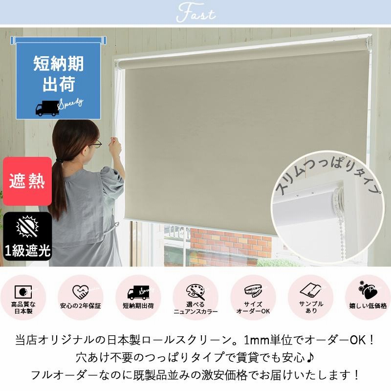 ロールスクリーン ロールカーテン スリム突っ張り式 遮光1級 遮