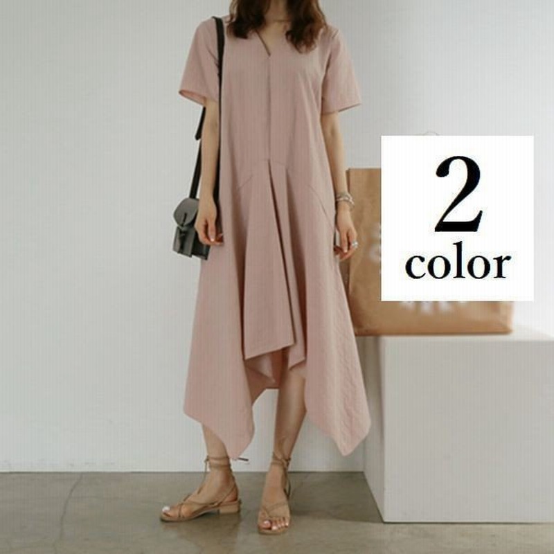 ワンピース レディース 半袖 シンプル 無地 ロング丈 イレヘム アシンメトリー Vネック カジュアル ラフ ルーズ かわいい おしゃれ 女性 通販 Lineポイント最大0 5 Get Lineショッピング
