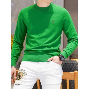 2024秋季新品男士彩綠色圓領長袖輕盈蓬松羊毛針織打底衫上衣1016