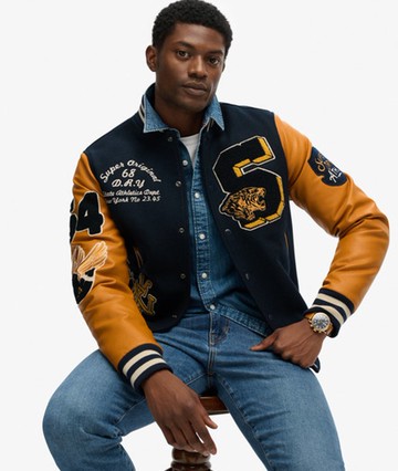 Superdry Men's Vintage Patched Varsity Jacket Navy Size: XL