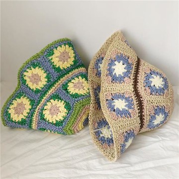 韓國東大門手工鉤針花草帽夏季大檐遮陽帽女出游防曬帽度假沙灘帽