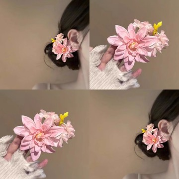 現貨 隔日配 YC 春桃粉霧 溫柔粉紅花朵髮夾 新中式盤髮夾 丸子頭簪花夾 氛圍感髮飾 頭飾 庫柏醬萌選