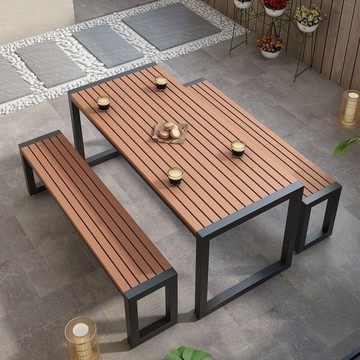 開發票 超低價 戶外休閒桌 戶外庭院桌椅組合陽臺休閑防曬室外公園長方防腐鐵藝室外桌椅簡約 快速出貨