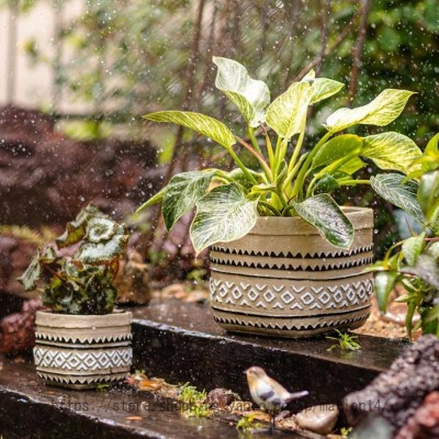 多肉植物鉢 シンプル セメント プランター フランスの田園風 底穴付き 落地 通気性 鉢植え レトロな幾何学模様 クリエイティブ 編みかごを模した  お洒落 装飾 | LINEショッピング