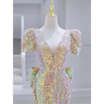 新娘結婚敬酒服輕奢高貴修身氣質人魚姬亮片主持人年會魚尾晚禮服