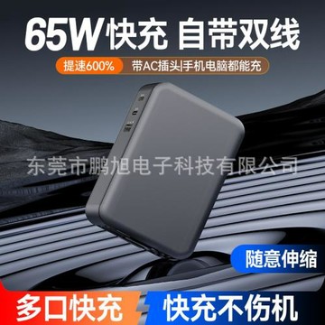 氮化鎵65W自帶伸縮雙線快充多插頭手機AC充電器適用英規澳規插
