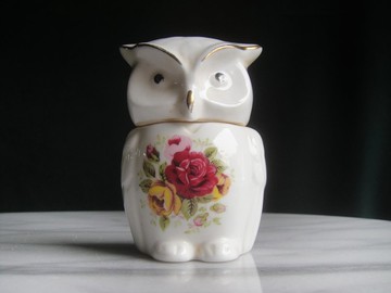 【老時光 OLD-TIME】早期二歐洲陶瓷貓頭鷹收納罐擺飾