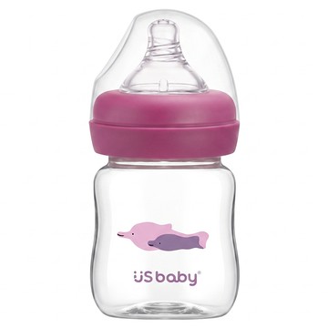 US baby 優生 真母感TRITAN奶瓶 寬口徑 0歲以上 S  白海豚 紫色 + 透明  160ml  1個