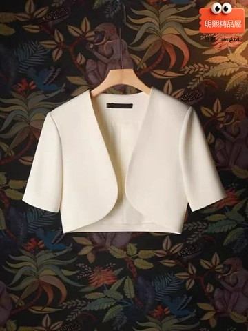 【空調房必備】小坎肩 披肩外套 開衫 罩衫 短袖西裝 無領設計 冰絲薄款 夏季外搭 配連衣裙吊帶 防曬透氣