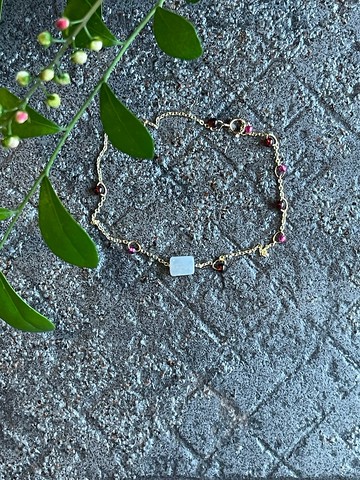 細手鍊 II 緬甸玉白翡方塊X石榴石 I 防敏包金保色鍊緬甸A貨翡翠