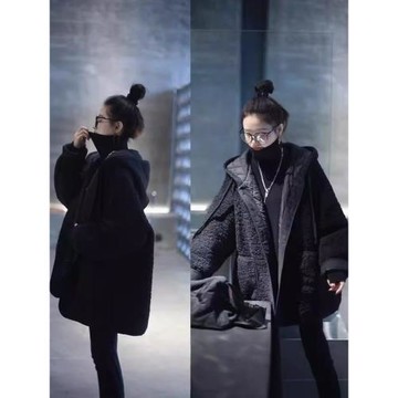 連帽羊羔毛棉服女2025冬季新款歐貨寬松百搭顯瘦夾棉加厚棉衣外套