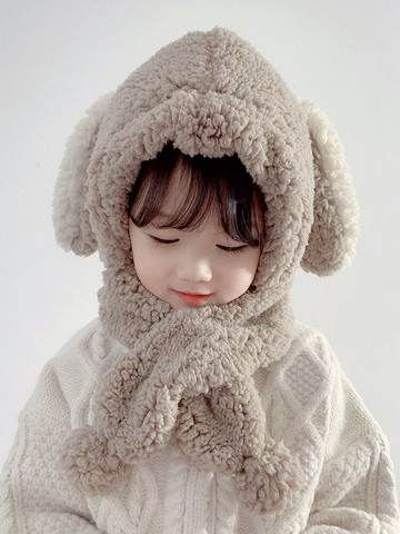 兒童帽子秋冬加絨圍巾一體帽可愛毛絨帽冬天男童女童寶寶護耳帽潮