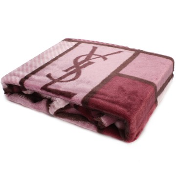 YSL 拼色大LOGO保暖毛蓋毯-紫紅色