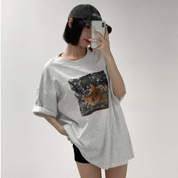 【Aa.chic】俯視貓咪印花短袖男友上衣(三色).女裝/圓領/寬鬆/貓咪/印花/男友風/日常/夏天【C139106】