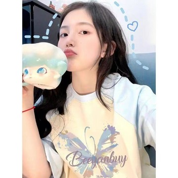 已售9642件💖赤道少女 純棉 短袖 T恤 短袖上衣 上衣 拼接 插肩袖 夏天衣服 設計感 ins 風衣服 衣服女 寬