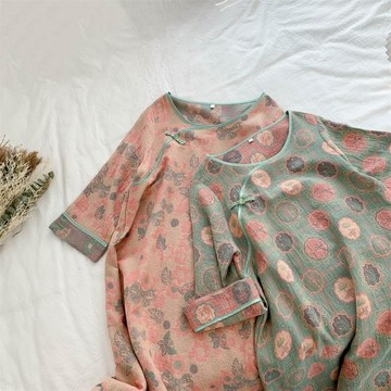 150kg大碼短袖裙優雅中式復古旗袍睡裙女漢服中國風睡衣女春秋款潮